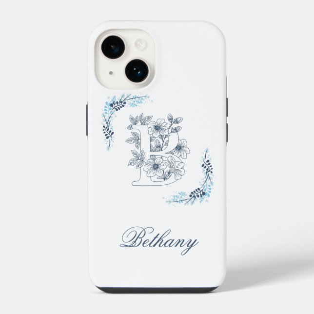 Initial "B" Blue Monogram Calm Floral iPhone Hülle (Rückseite)