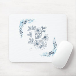 Initial "B" Blue Monogram Calm Floral Mousepad
