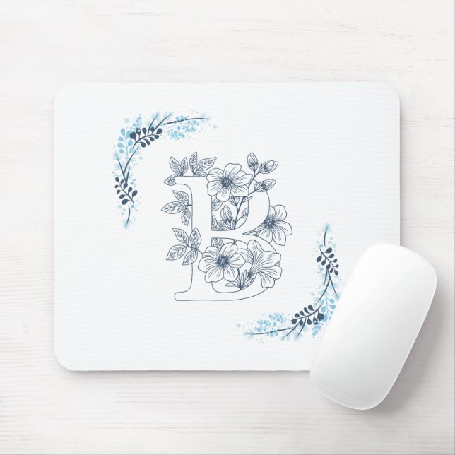 Initial "B" Blue Monogram Calm Floral Mousepad (Mit Mouse)