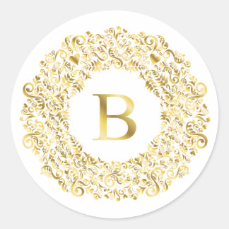 Initial B golden Damask Classic Muster Runder Aufkleber