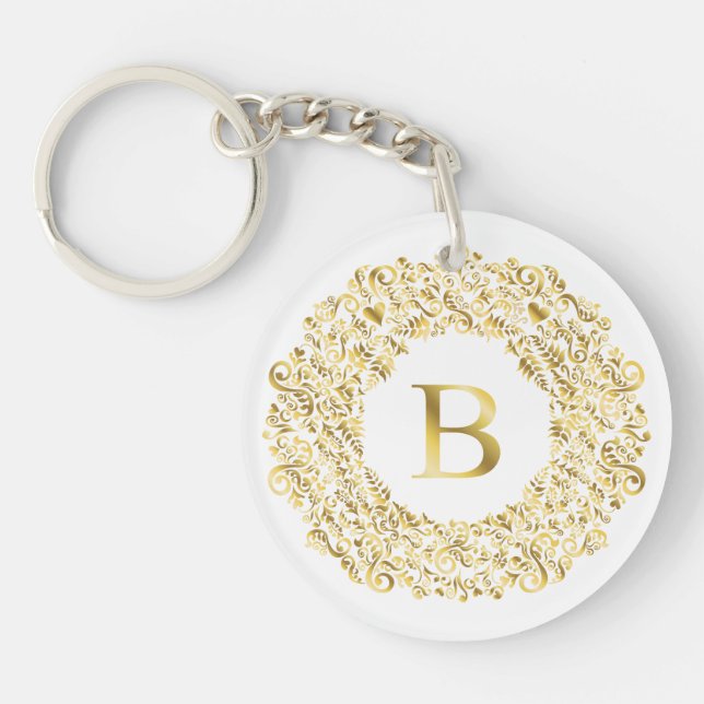 Initial B golden Damask Classic Muster Schlüsselanhänger (Vorderseite)