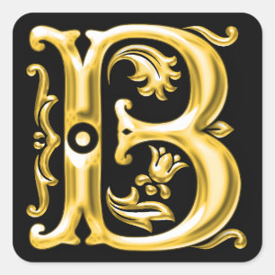 Initial-B-Hauptstadt-Briefaufkleber in Gold Quadratischer Aufkleber