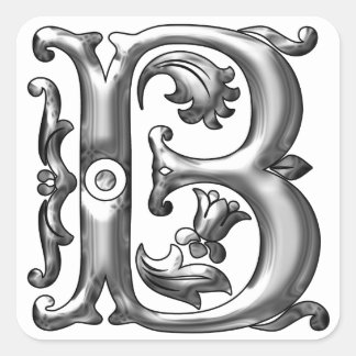 Initial-B-Hauptstadt-Buchstabenaufkleber in Silber Quadratischer Aufkleber