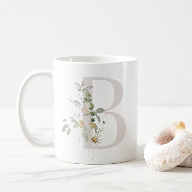 Initial B mit Blume in Weich-Farbe Kaffee Tasse (Mit Donut)