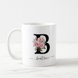 Initial B Rosa Rosen Floral Blume Monogramm Name Kaffeetasse