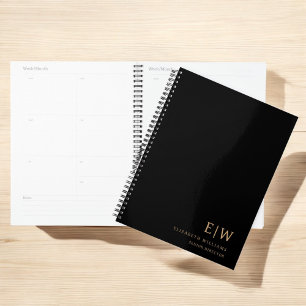Initial beruflich Black and Gold Monogram Planer