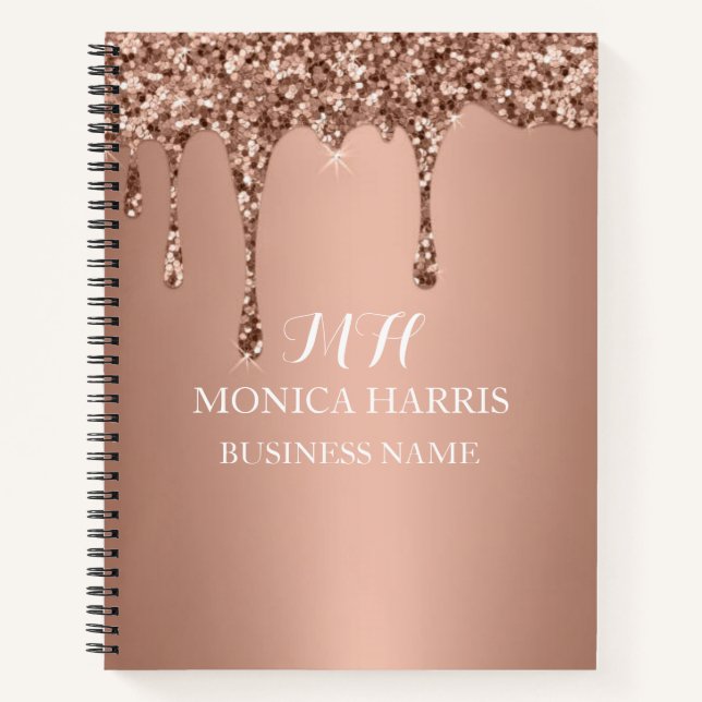 Initial beruflich Rose Gold Glitzer Monogram Notizbuch (Vorderseite)