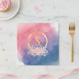 Initial Birthday Napkins Pink Watercolor Ombre Serviette