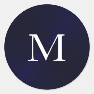 Initial blaues, gebürstetes Metallisches Monogramm Runder Aufkleber