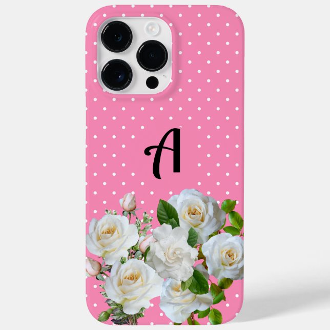 Initial Boho Pink Polka Punkte mit floralen l Girl Case-Mate iPhone Hülle (Rückseite)