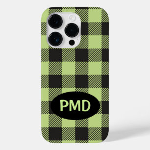 Initial Buffalo Kariert Lime Green Black Monogram Case-Mate iPhone 14 Pro Hülle