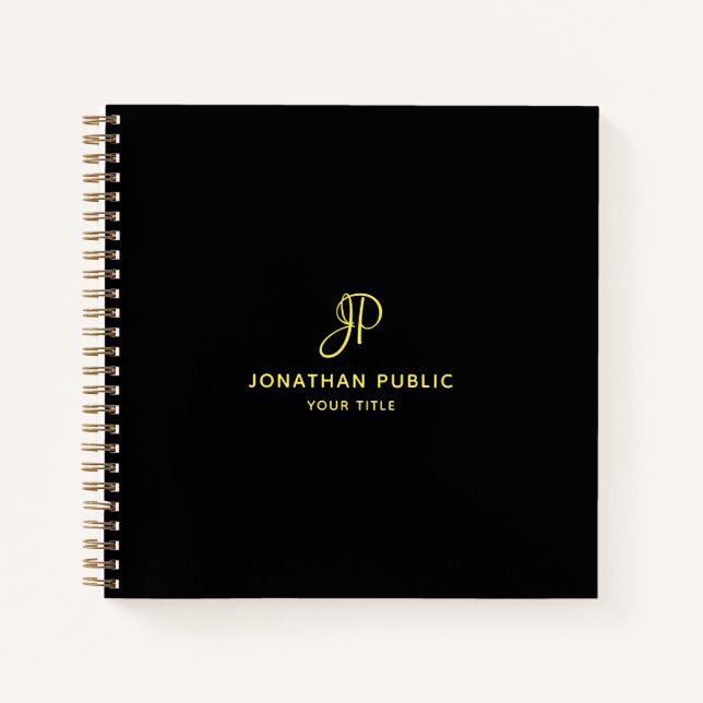 Initial Business Elegante Gold Script Monogram Notizbuch (Vorderseite)