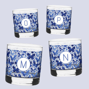 Initial Butterfly Watercolor Blue Monogram Whiskyglas