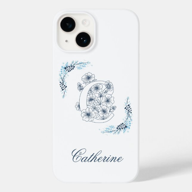Initial "C" Blue Monogram Calm Floral Case-Mate iPhone Hülle (Rückseite)