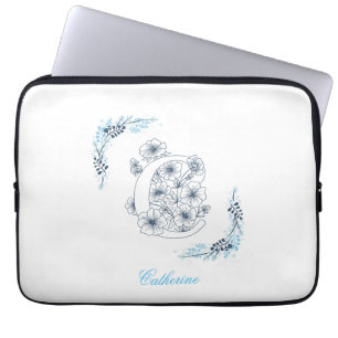 Initial "C" Blue Monogram Calm Floral Laptopschutzhülle