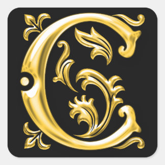 Initial-C-Hauptstadt-Briefaufkleber in Gold Quadratischer Aufkleber