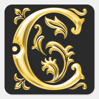 Initial-C-Hauptstadt-Briefaufkleber in Gold Quadratischer Aufkleber