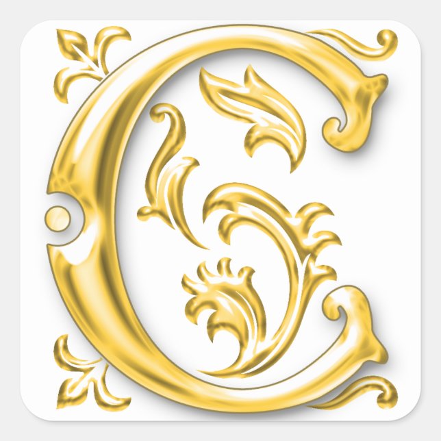Initial-C-Hauptstadt-Briefaufkleber in Gold Quadratischer Aufkleber (Vorderseite)