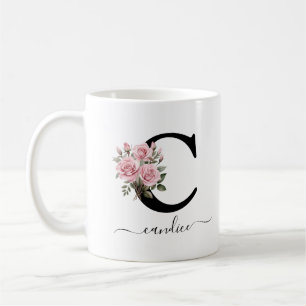 Initial C Rosenrosen Blume Monogramm Name Kaffeetasse