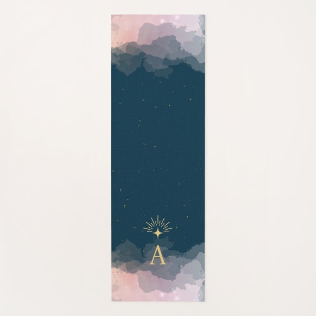 Initial Celestial Stars Space Monogram | Rosa Blau Yogamatte (Vorderseite)