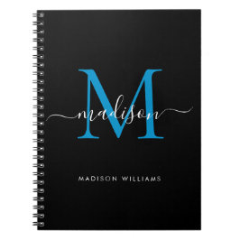Initial Chic Black Ocean Blue Monogram Script Name Notizblock