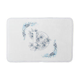 Initial "D" Blue Monogram Calm Floral Badematte