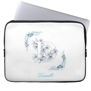 Initial "D" Blue Monogram Calm Floral Laptopschutzhülle