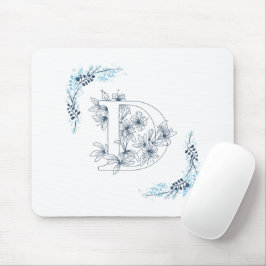 Initial "D" Blue Monogram Calm Floral Mousepad