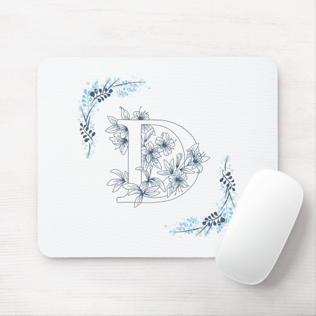 Initial "D" Blue Monogram Calm Floral Mousepad (Mit Mouse)
