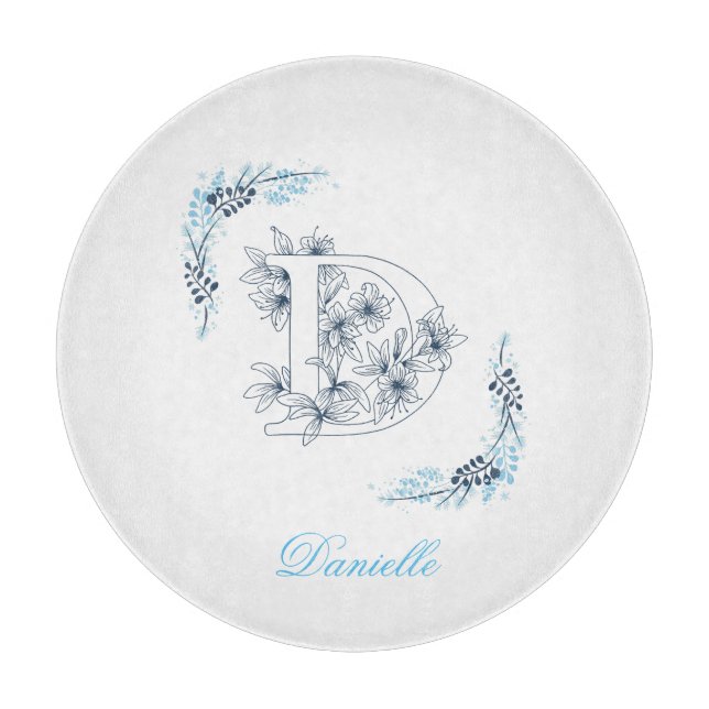 Initial "D" Blue Monogram Calm Floral Schneidebrett (Vorderseite)