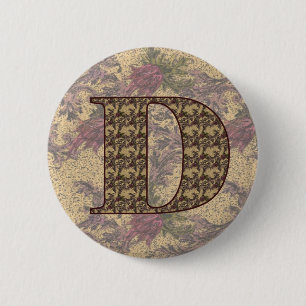 Initial D Elegant Floral Button
