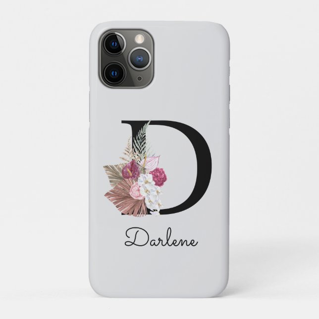Initial D Mit Monogramm Pink Boho Floral Case-Mate iPhone Hülle (Rückseite)