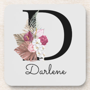 Initial D Modern Pink Boho Mädchenhaft Floral Getränkeuntersetzer