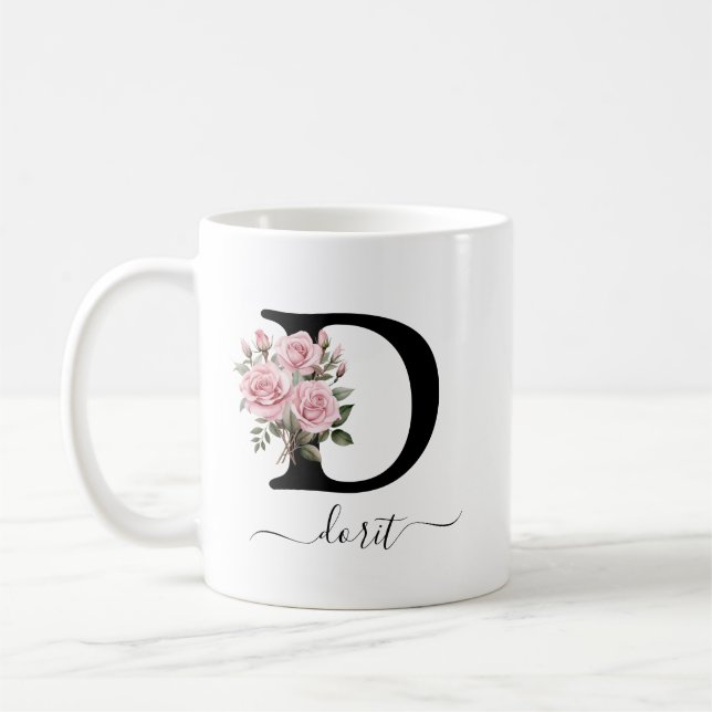 Initial D Rosa Rosen Floral Blume Monogramm Name Kaffeetasse (Links)