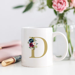 Initial des Boavy Burgundy Watercolor Floral Monog Kaffeetasse