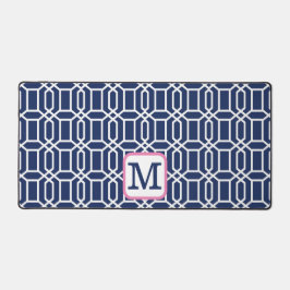 Initial des Navy White Octagon Monogram Schreibtischunterlage