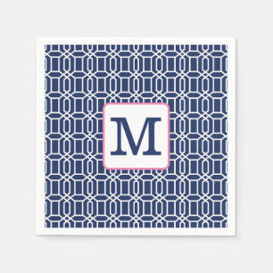 Initial des Navy White Octagon Monogram Serviette