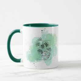 Initial E Aquarellmonogramm Grün Botanisch Tasse