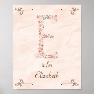 Initial E Baby Name Monogram Art Print Poster