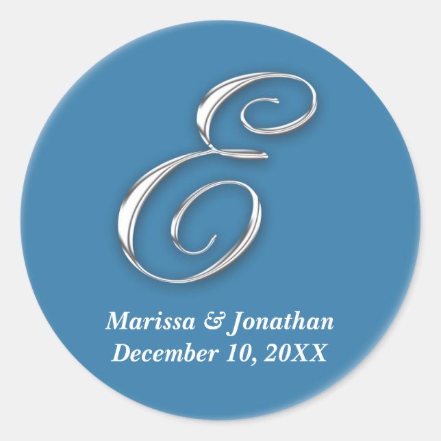 Initial E blauer monogramm individuelle Name favor Runder Aufkleber (Vorderseite)