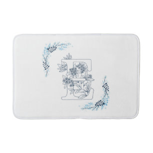 Initial "E" Blue Monogram Calm Floral Badematte