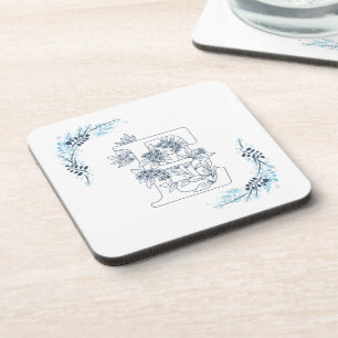 Initial "E" Blue Monogram Calm Floral Getränkeuntersetzer