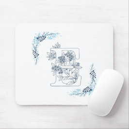 Initial "E" Blue Monogram Calm Floral Mousepad
