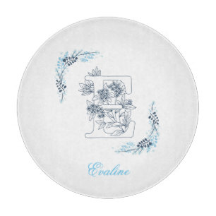 Initial "E" Blue Monogram Calm Floral Schneidebrett