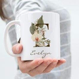 Initial E Boho Floral Orchid Greenery Individuelle Kaffeetasse