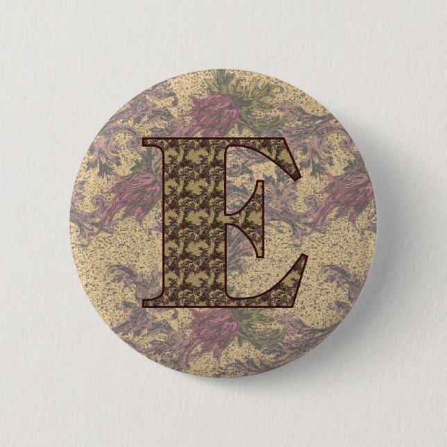 Initial E Elegant Floral Button (Vorderseite)
