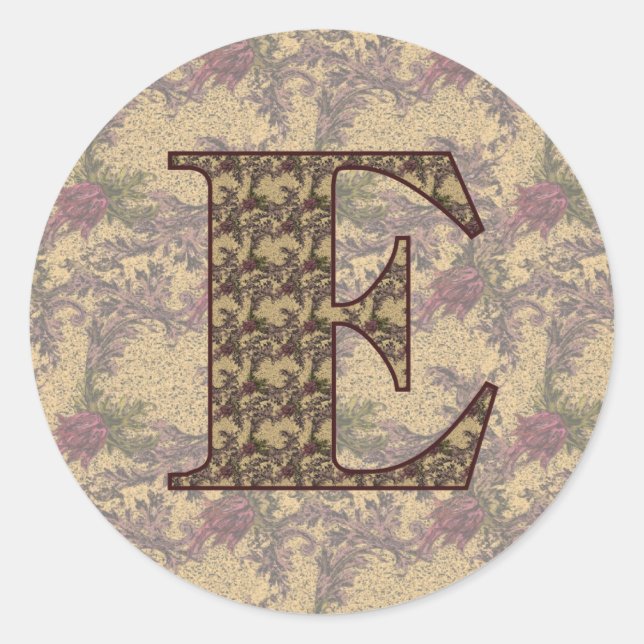 Initial E Elegant Runder Aufkleber (Vorderseite)