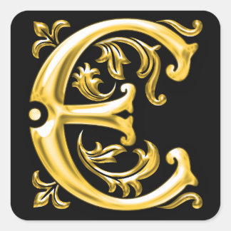 Initial E Hauptstadt Briefaufkleber in Gold Quadratischer Aufkleber
