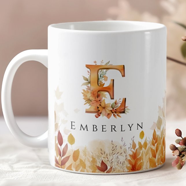 Initial-E-Herbstlaub für Monogramm Kaffeetasse (Von Creator hochgeladen)