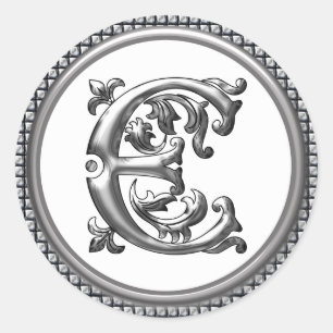 Initial E Rundkleber in Silber Runder Aufkleber